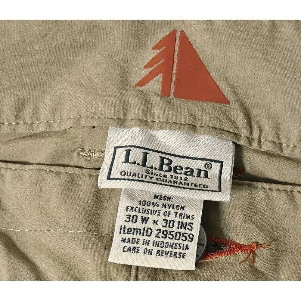 LL Bean‎ Pants Mens 30x29 Beige Nylon Stretch Hiking Cargo Performance